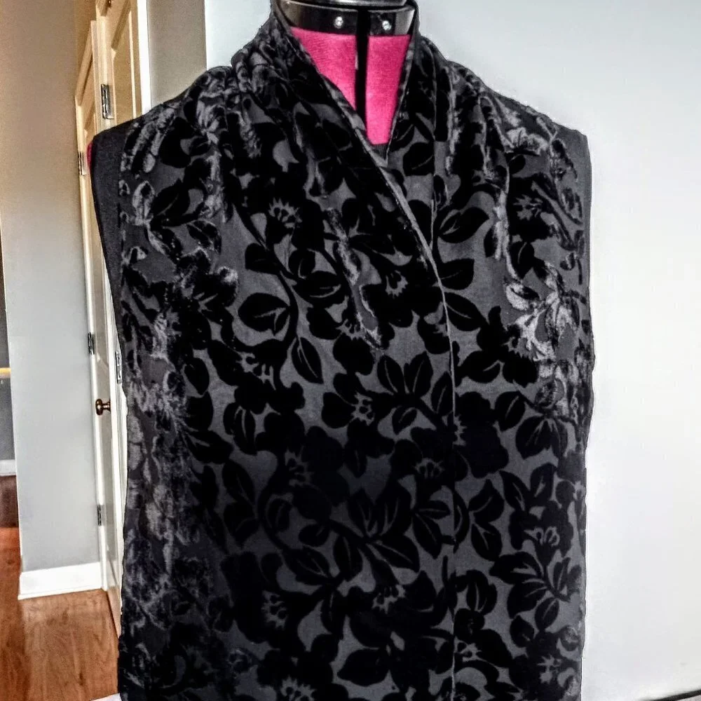 Jacqueline Ferrar Black Silk Velvet Oblong Scarf